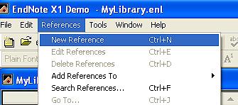 To begin adding information manually: From the menu bar: Select References New Reference.