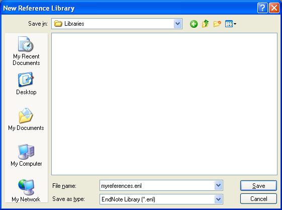 5. A new, blank library will be displayed