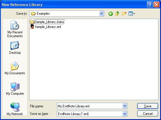 3. Setting up a New Reference Library Click the Create a new library graphic. You will see a dialogue box like this, with My EndNote Library.
