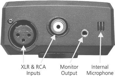 Connectors On top of the AL1, three connectors as well as the internal microphone are located: The XLR and RCA inputs allow to feed a signal to the AL1. A 3.