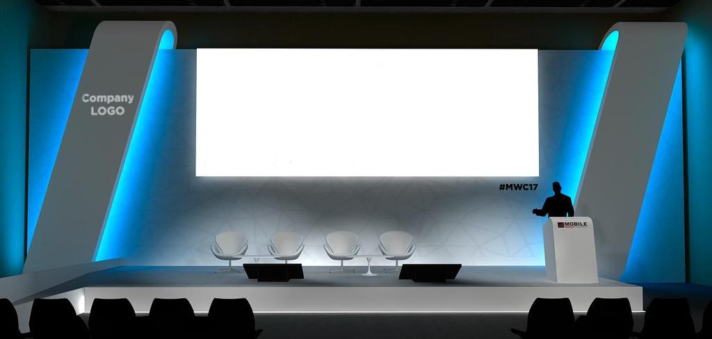 S2 Gobo projection S3 Large blending screen 800x300cm STAGE SET BRANDING S1 Lectern for GSMA