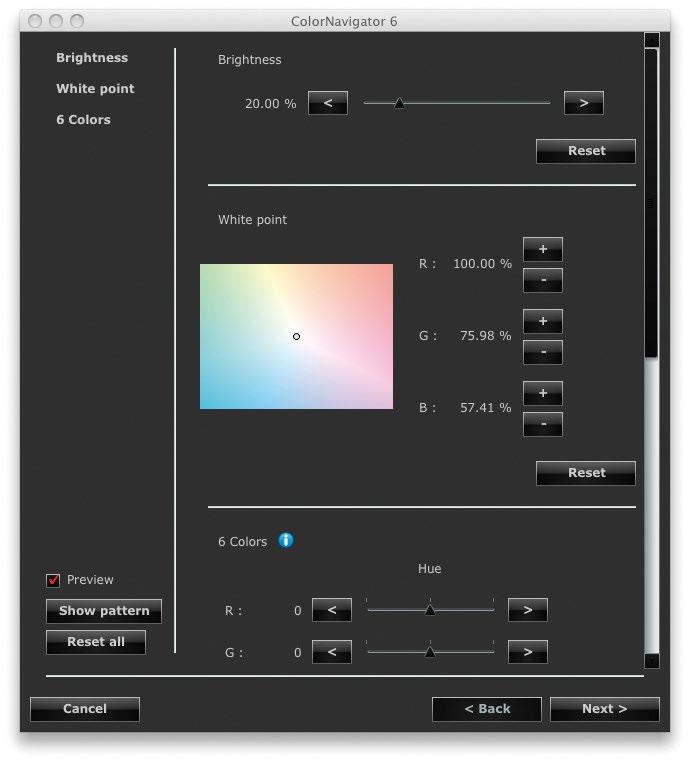 Navigator 6 Basic Functions Navigator 6 Advanced Functions Calibrate to Preset or User-Assigned Values Preset values for web contents, photography, and printing are