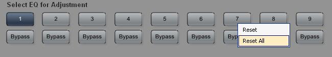 EQ selection Select the EQ to be adjusted (1-9) by clicking the desired numbered button and deactivating the corresponding Bypass button.
