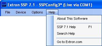 Help There are four items in the Help menu. Figure 71. Help Menu About This Software Click this option to open a screen with information about the SSP 7.