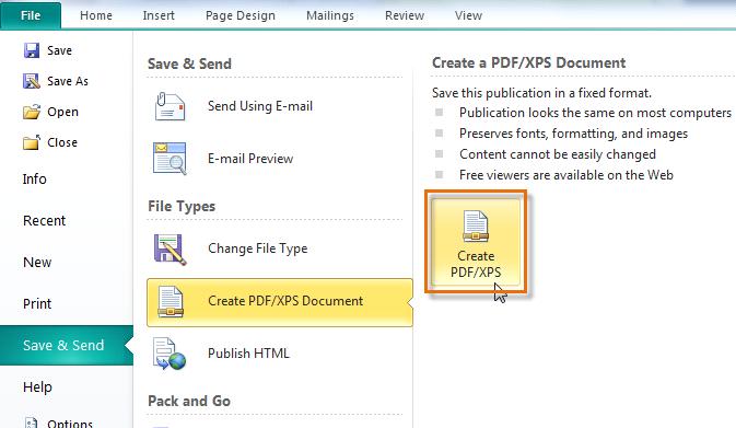 The Create PDF/XPS button 3. The Publish as PDF or XPS dialog box will open.