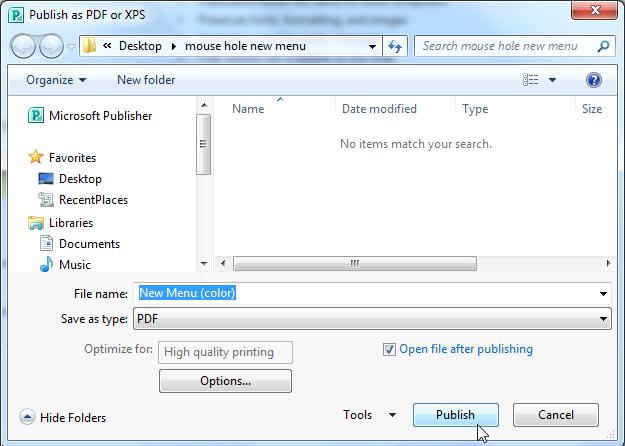 The Publish as PDF or XPS dialog box 5.