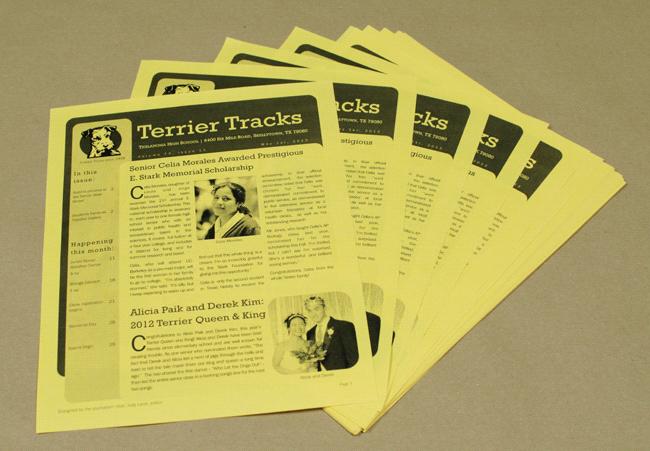 A newsletter printed in grayscale on colored paper Print Quality Color You have three color options for your printed publication: Color Grayscale, which prints images and details in shades of gray.