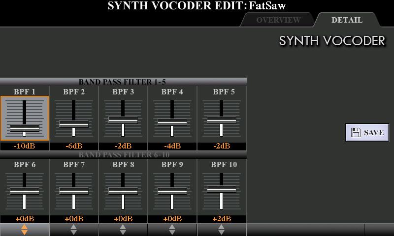 EFFECT parameters (selected by [E]/[J] buttons) [4 ]/ [5 ] TYPE Determines the specific type of effect applied to the lead Synth Vocoder sound.