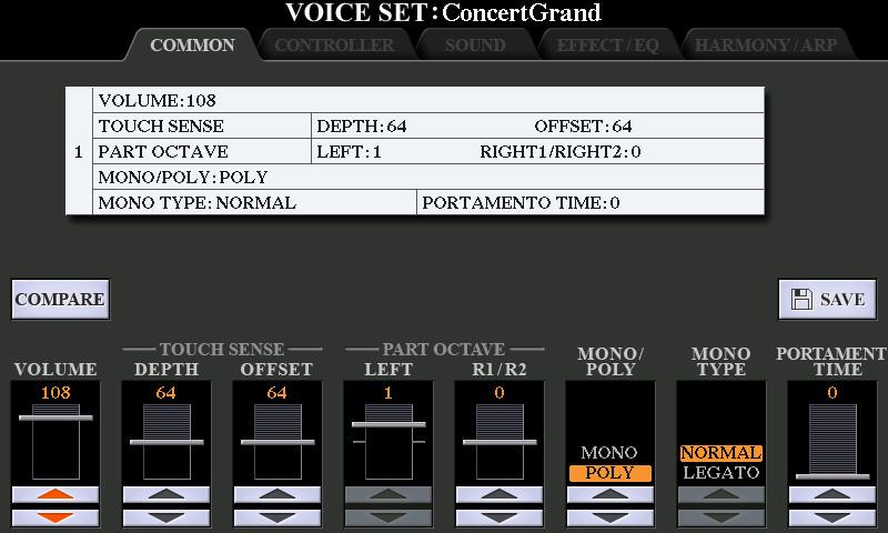 Editing Voices (Voice Set) The Voice Set function allows you to create your own Voices by editing some parameters of the existing Voices.