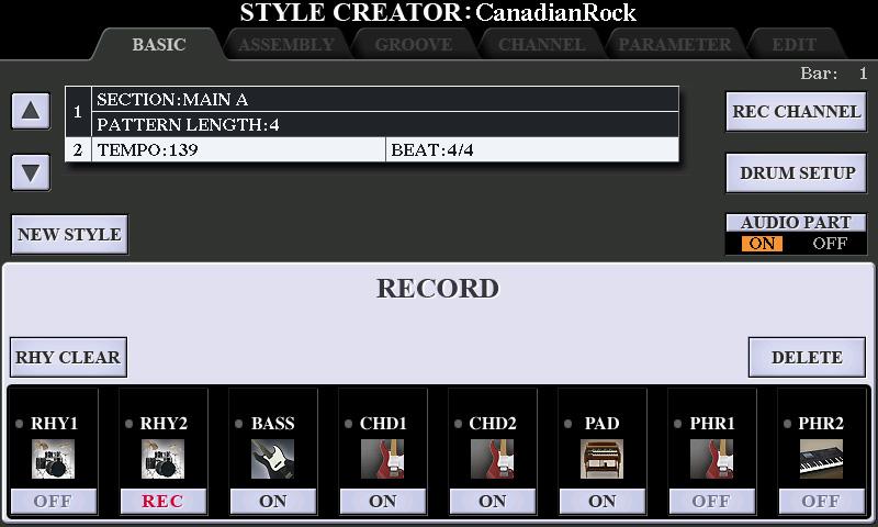 Realtime Recording In the BASIC page, you can record your original rhythm pattern from the keyboard.
