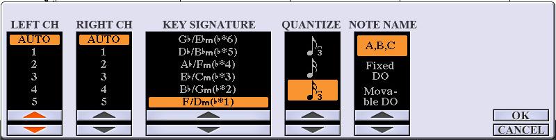 [1 ] LEFT ON/ OFF [2 ] RIGHT ON/ OFF [3 ] CHORD ON/ OFF [4 ] LYRICS ON/ OFF Enables/disables display of the left-hand notation.