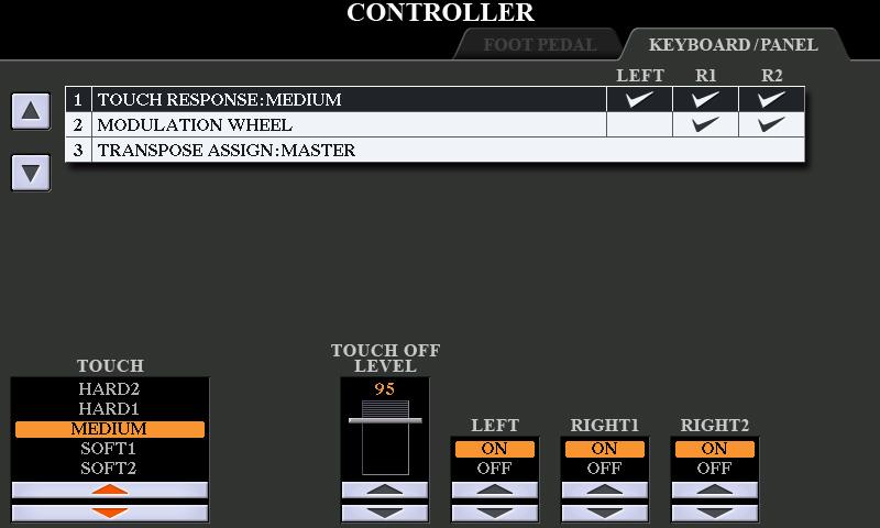 Touch Response and Effect-Related Settings Setting the Touch Response of the Keyboard Touch Response determines how the sound responds to your playing strength.