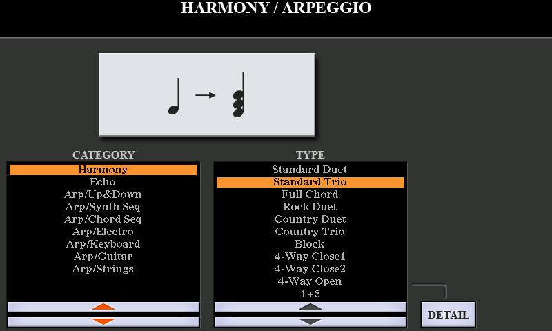 Making Detailed Settings for Harmony/Arpeggio This lets you make detailed settings, including volume level. 1 Call up the operation display.