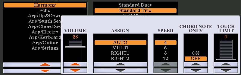 1 Voices 2 3 3 Use the [7 ] (DETAIL) buttons to call up the detailed setting window. 4 Use the [3 ] [8 ] buttons to make various Harmony/Arpeggio settings.