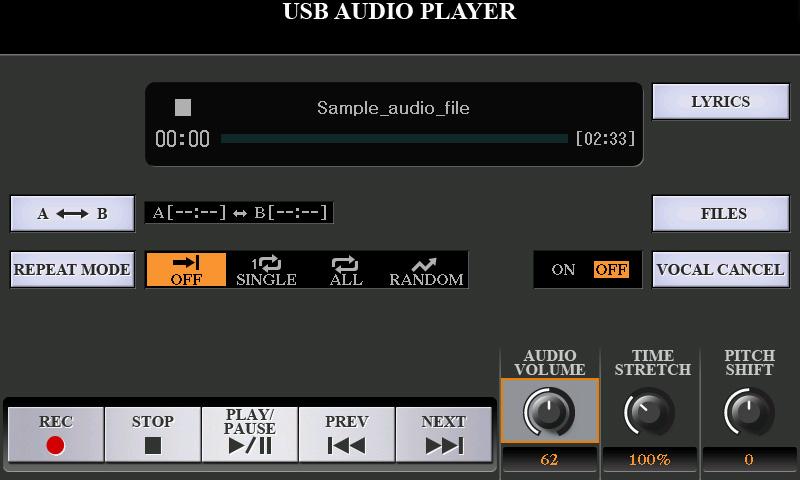 4 USB Audio Player/Recorder Contents Displaying Lyrics of an Audio file.