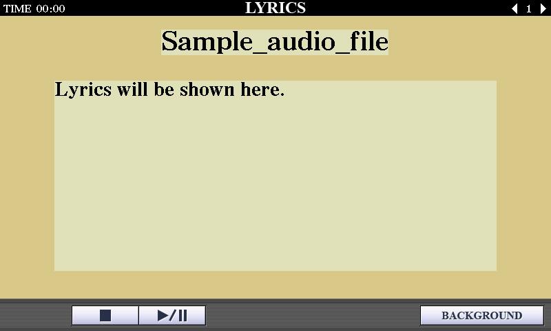 4 Press the [F] (LYRICS) button to call up the LYRICS display. When the audio file contains lyrics data, the lyrics are shown on the LYRICS display.