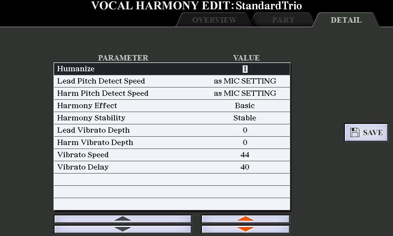 FORMANT (selected by [C] button) Determines the formant setting for each part. This parameter can be used to finely change the character of the vocal sound.
