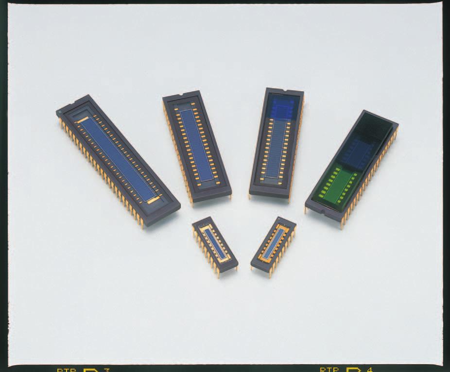 16, 35, 46 element Si photodiode array for UV to NIR The are Si photodiode linear array mounted in ceramic DIPs (Dual Inline Packages).