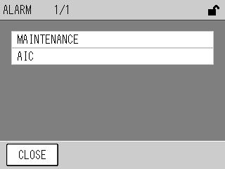 When an alarm occurs, the [ALARM] key will be displayed. Pressing this key displays the ALARM screen. Fig. 100 ALARM screen The currently occurring alarms are listed.