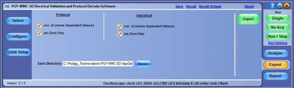 PGY-MMC-SD Electrical Validation and Protocol Decode Software- Export Export of Electrical measurements and