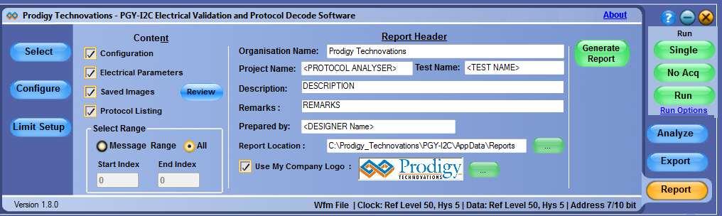 PGY-MMC-SD Electrical Validation and Protocol Decode Software- Report Supports customizable pdf format report generation Report can include electrical measurements, protocol