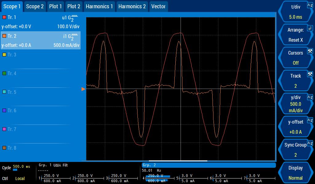 Graph screens: Plot, Scope, Harmonics, Vector Up to 8 tracks can be graphically represented in one scope.