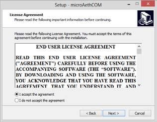 4. In order to install the microaethcom software, please read and accept the license agreement. 7. The communication drivers will need to be installed next.