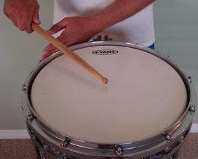 the drumhead Beads are 1/2 above the center o the drumhead Sticks should create a ^ with an