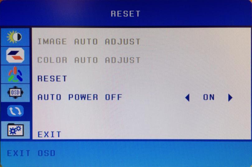 RESET This function resets the monitor s settings. 1. Press to open the OSD then highlight RESET by pressing the or buttons. 2. Press to enter the function. 3.