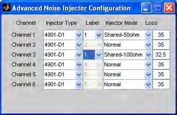 How to Configure Injector Sharing Configure each card for impulse or Crosstalk, as needed. Configure all noises on all channels without saving the noises or configuration.