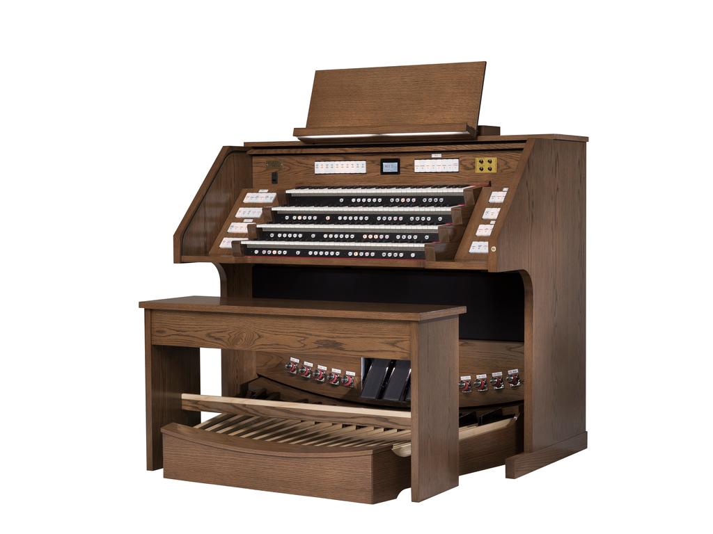 S P E C I F I C AT I O N S OICES: FEATURES: 51 stops / 324 total voices Traditional wood veneer cabinet with 51 primary voices 147 oice Palette voices 92 Library pipe organ voices 32 Library