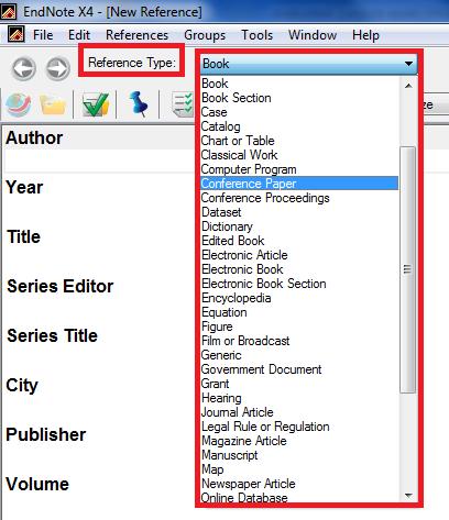 12 Create a new reference manually References > New Reference or Select the document type (ex. book, journal article, thesis, web page, etc.