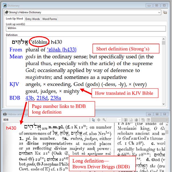 Click on a Hebrew or Greek word to see a brief or longer definition. Double-click on a word to see every place the word occurs.