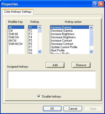 ATI Color Tab 23 The Color Hotkeys Settings dialog To access the Color Hotkeys Settings dialog 1 Select the Full Screen 3D radio button.
