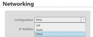 3. Choose an IP configuration. If you choose DHCP, an IP address is assigned to you. If you choose Static, the last static IP address you saved is available to edit.