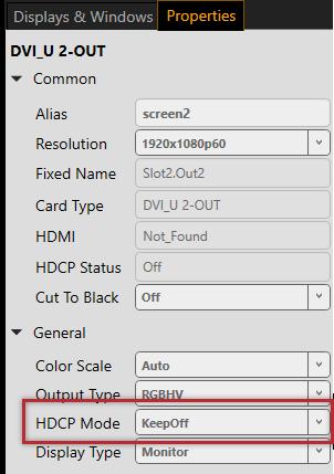 You probably have a display or output that doesn't support HDCP (High Definition Copy Protection). What to do First try this 1. On the Wall Editor, double-click the display. 2.