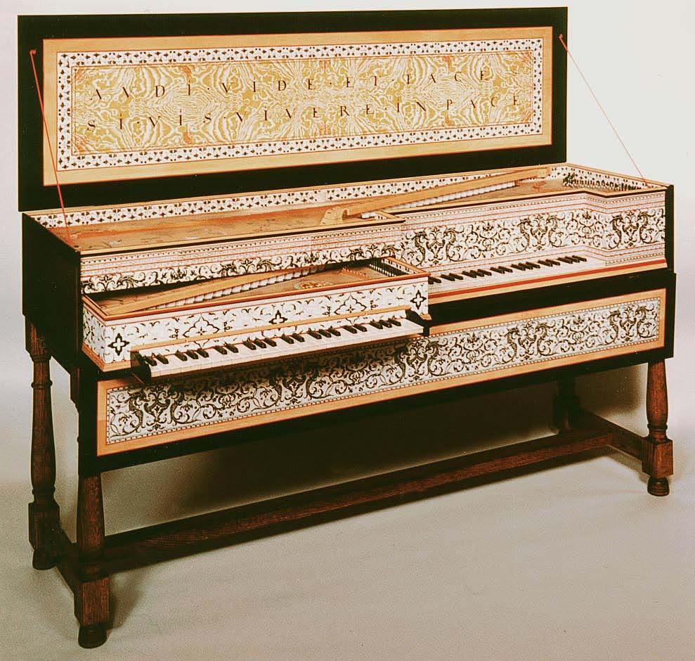 9/30/07 HUBBARD HARPSICHORDS INCORPORATED 2 FLEMISH 17TH CENTURY VIRGINALS 'MOTHER AND CHILD' The keyboard of the muselar is on the right side of the instrument [Framingham, MA] Closed, the Flemish