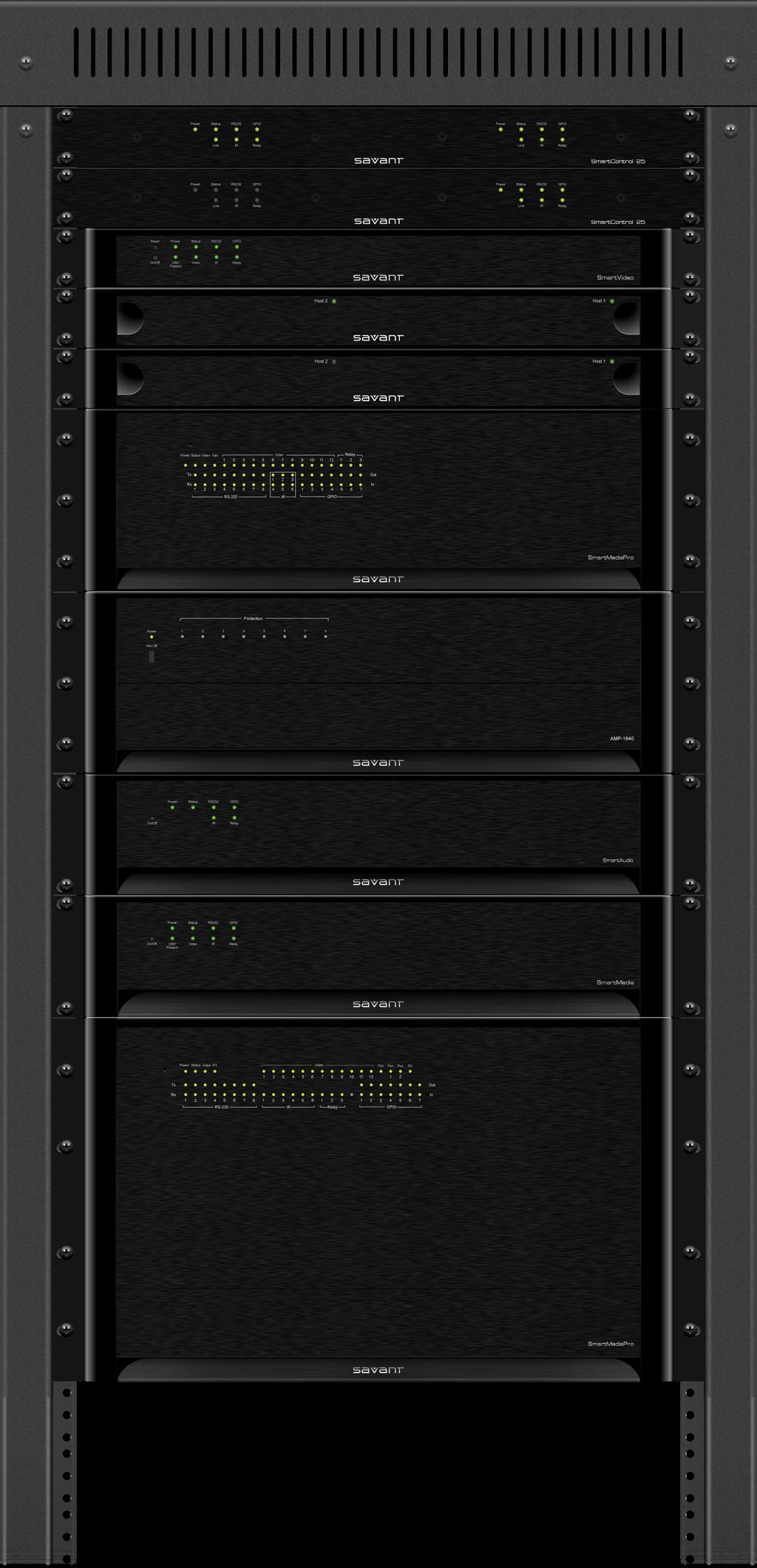 Specifications for Installing Device in Rack The SSV-000 can be mounted in a U-rack style enclosure. The next figure shows a partial view of a typical rack used to house an SSV-000 and other devices.