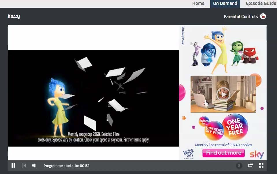 Ad Frame case study: Disney Pixar/Sky: Inside Out Features - Multiple videos to select - Product