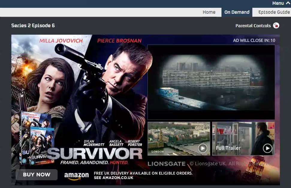 Ad Frame case study: Lionsgate: Survivor Features - Multiple videos to select - Product