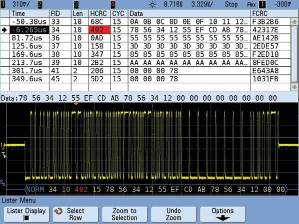 Time-correlate FlexRay triggering and protocol decode with physical layer waveforms With Option FLX on your Agilent InfiniiVision series oscilloscope (or N5432C for after-purchase upgrades), you can