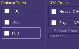 Error Trigger Setup This set of checkboxes are shown if Error is selected as the trigger type. The errors are broken in to 2 categories, Protocol Errors and CRC Errors.