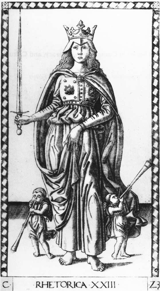Figure 1.2 This image of Rhetorica is from a set of fifty engraved prints depicting various entities, including the seven liberal arts.
