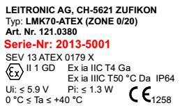 ATEX-manual for units LMK70-ATEX (Zone 0) LMK70-ATEX (Zone 0/20)