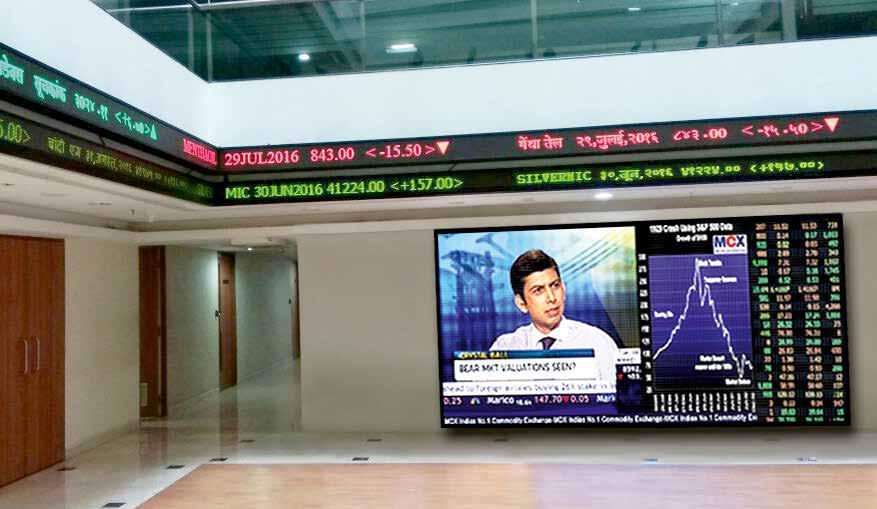 Combination of indoor LED videowall & 100 ft. long ticker brings vibrancy to the lobby of MCX.