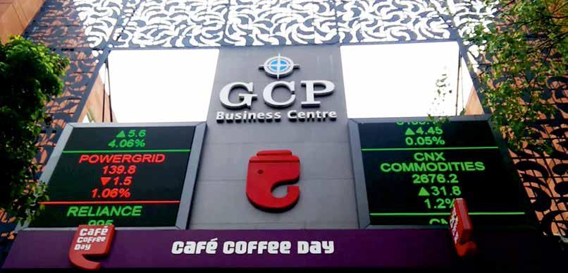 (2 LED Display) Application: Twin outdoor LED displays are incorporated on the exterior of the corporate office.