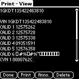 Vehicle Info Vehicle Info, when viewed with the Print module, look like the following: Screen 35: Print Module - Vehicle