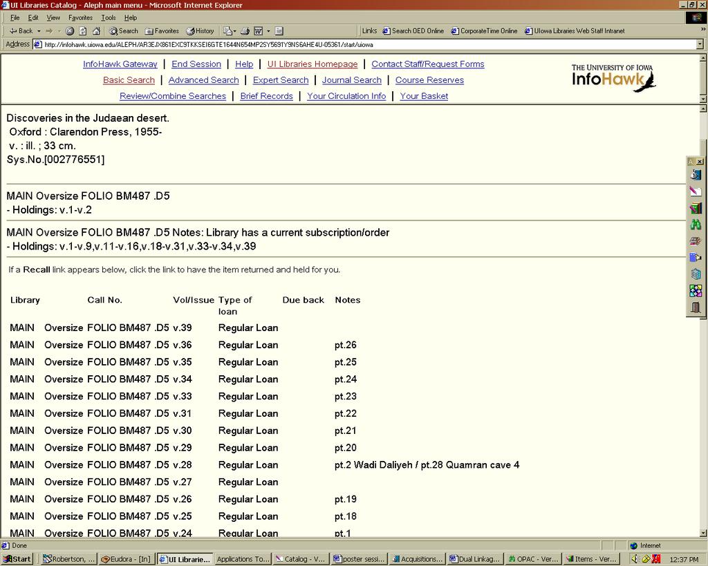 Serial record with items directly linked and OPAC notes displaying.