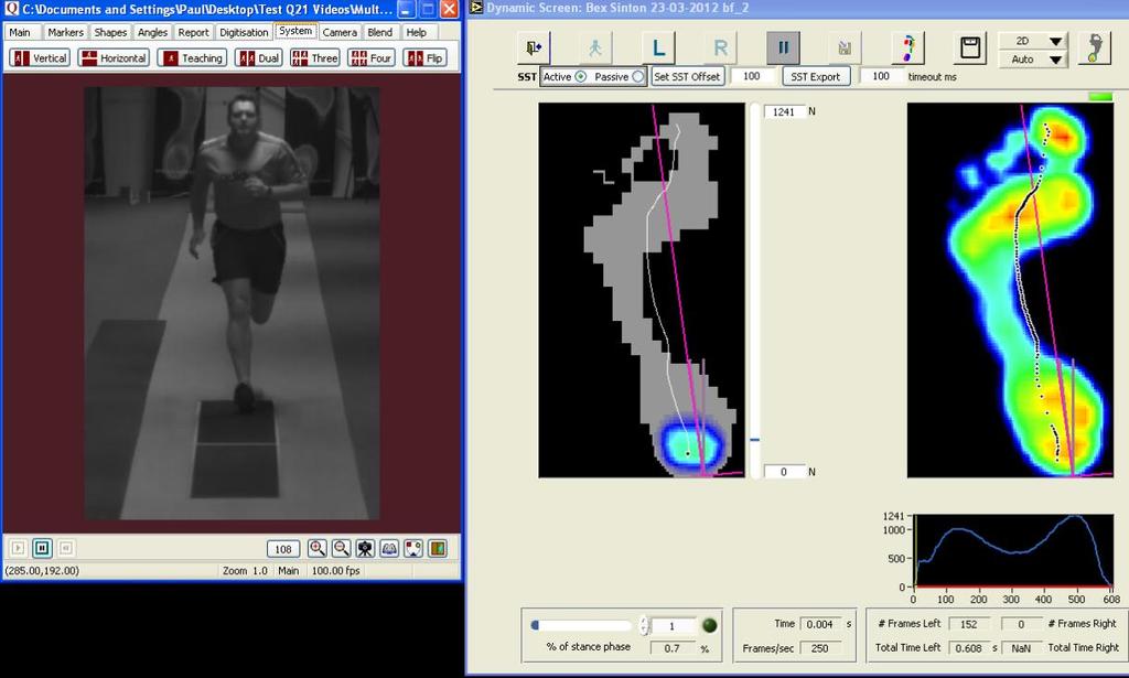 Example: Footscan and Quintic synchronised on frame