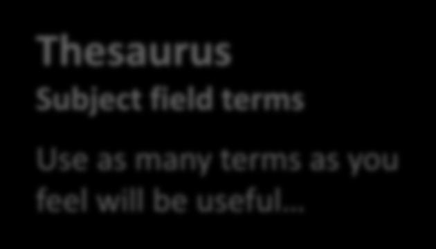 Thesaurus Subject field terms Use as